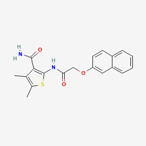 molecular formula C19H18N2O3S B12454947 4,5-Dimethyl-2-{[(naphthalen-2-yloxy)acetyl]amino}thiophene-3-carboxamide 