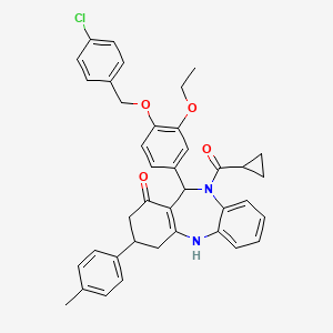 molecular formula C39H37ClN2O4 B12454949 11-{4-[(4-chlorobenzyl)oxy]-3-ethoxyphenyl}-10-(cyclopropylcarbonyl)-3-(4-methylphenyl)-2,3,4,5,10,11-hexahydro-1H-dibenzo[b,e][1,4]diazepin-1-one 