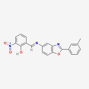 molecular formula C21H15N3O4 B12455036 2-[(E)-{[2-(3-methylphenyl)-1,3-benzoxazol-5-yl]imino}methyl]-6-nitrophenol 