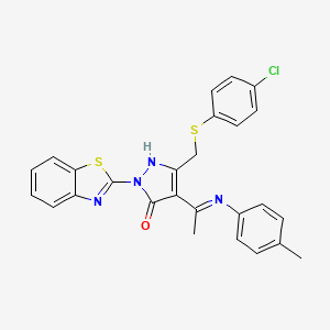 molecular formula C26H21ClN4OS2 B12455225 (4Z)-2-(1,3-benzothiazol-2-yl)-5-{[(4-chlorophenyl)sulfanyl]methyl}-4-{1-[(4-methylphenyl)amino]ethylidene}-2,4-dihydro-3H-pyrazol-3-one 
