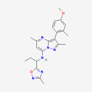 molecular formula C22H26N6O2 B12455236 3-(4-methoxy-2-methylphenyl)-2,5-dimethyl-N-[1-(3-methyl-1,2,4-oxadiazol-5-yl)propyl]pyrazolo[1,5-a]pyrimidin-7-amine 