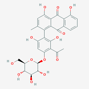 molecular formula C29H26O13 B1245532 4'-O-demethylknipholone-4'-O-beta-D-glucopyranoside 