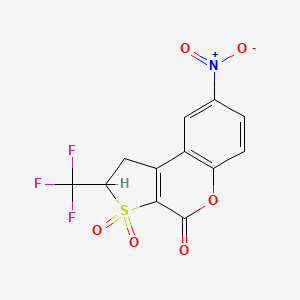 molecular formula C12H6F3NO6S B12455363 1,2-Dihydro-8-nitro-2-trifluoromethyl-4H-thieno-[2,3-C]-chromene-3,3,4-trione 