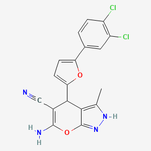 molecular formula C18H12Cl2N4O2 B12455385 6-Amino-4-[5-(3,4-dichlorophenyl)furan-2-yl]-3-methyl-1,4-dihydropyrano[2,3-c]pyrazole-5-carbonitrile CAS No. 332883-97-3
