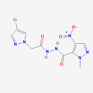 molecular formula C10H10BrN7O4 B12455417 N'-[2-(4-bromopyrazol-1-yl)acetyl]-2-methyl-4-nitropyrazole-3-carbohydrazide 