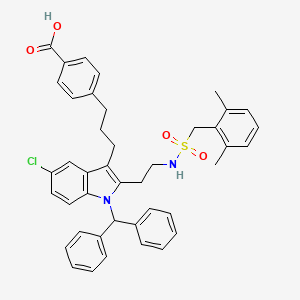 molecular formula C42H41ClN2O4S B1245543 4-(3-{1-Benzhydryl-5-chloro-2-[2-(2,6-dimethyl-phenylmethanesulfonylamino)-ethyl]-1H-indol-3-yl}-propyl)-benzoic Acid 