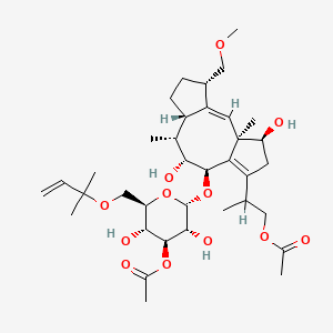 molecular formula C36H56O12 B1245570 2-[(1E,3R,4S,8R,9R,10R,11S,14S)-8-[(2S,3R,4S,5R,6R)-4-acetyloxy-3,5-dihydroxy-6-(2-methylbut-3-en-2-yloxymethyl)oxan-2-yl]oxy-4,9-dihydroxy-14-(methoxymethyl)-3,10-dimethyl-6-tricyclo[9.3.0.03,7]tetradeca-1,6-dienyl]propyl acetate 