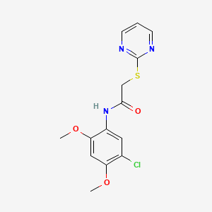 molecular formula C14H14ClN3O3S B12455774 N-(5-chloro-2,4-dimethoxyphenyl)-2-(pyrimidin-2-ylsulfanyl)acetamide 