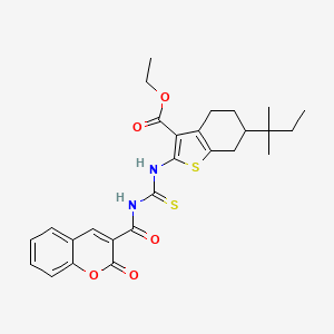 molecular formula C27H30N2O5S2 B12455800 ethyl 6-(2-methylbutan-2-yl)-2-({[(2-oxo-2H-chromen-3-yl)carbonyl]carbamothioyl}amino)-4,5,6,7-tetrahydro-1-benzothiophene-3-carboxylate 