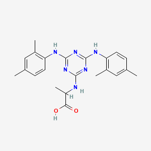 molecular formula C22H26N6O2 B12455807 N-{4,6-bis[(2,4-dimethylphenyl)amino]-1,3,5-triazin-2-yl}alanine 