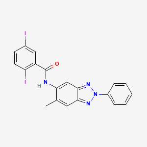 molecular formula C20H14I2N4O B12455886 2,5-diiodo-N-(6-methyl-2-phenyl-2H-benzotriazol-5-yl)benzamide 