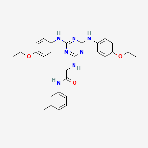 molecular formula C28H31N7O3 B12455999 N~2~-{4,6-bis[(4-ethoxyphenyl)amino]-1,3,5-triazin-2-yl}-N-(3-methylphenyl)glycinamide 