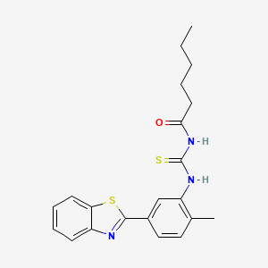 molecular formula C21H23N3OS2 B12456215 N-{[5-(1,3-benzothiazol-2-yl)-2-methylphenyl]carbamothioyl}hexanamide 