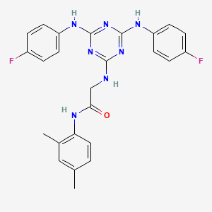 molecular formula C25H23F2N7O B12456270 N~2~-{4,6-bis[(4-fluorophenyl)amino]-1,3,5-triazin-2-yl}-N-(2,4-dimethylphenyl)glycinamide 