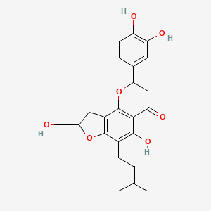 molecular formula C25H28O7 B1245633 2-(3,4-Dihydroxyphenyl)-5-hydroxy-8-(1-hydroxy-1-methyl-ethyl)-6-(3-methylbut-2-enyl)-2,3,8,9-tetrahydrofuro[2,3-h]chromen-4-one 