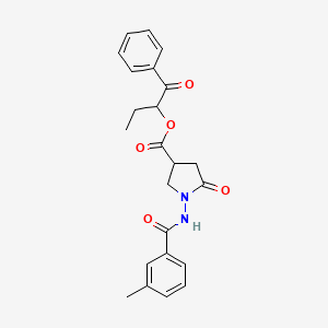 molecular formula C23H24N2O5 B12456469 1-Oxo-1-phenylbutan-2-yl 1-{[(3-methylphenyl)carbonyl]amino}-5-oxopyrrolidine-3-carboxylate 
