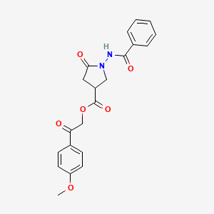 molecular formula C21H20N2O6 B12456523 2-(4-Methoxyphenyl)-2-oxoethyl 5-oxo-1-[(phenylcarbonyl)amino]pyrrolidine-3-carboxylate 