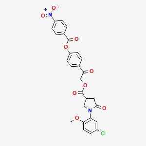 molecular formula C27H21ClN2O9 B12456790 2-(4-{[(4-Nitrophenyl)carbonyl]oxy}phenyl)-2-oxoethyl 1-(5-chloro-2-methoxyphenyl)-5-oxopyrrolidine-3-carboxylate 