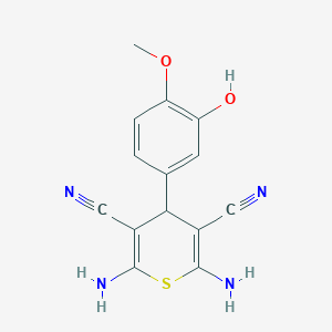 molecular formula C14H12N4O2S B12456956 2,6-diamino-4-(3-hydroxy-4-methoxyphenyl)-4H-thiopyran-3,5-dicarbonitrile 