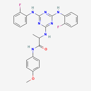 molecular formula C25H23F2N7O2 B12457210 N~2~-{4,6-bis[(2-fluorophenyl)amino]-1,3,5-triazin-2-yl}-N-(4-methoxyphenyl)alaninamide 
