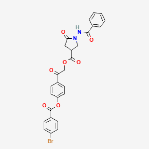 molecular formula C27H21BrN2O7 B12457274 2-(4-{[(4-Bromophenyl)carbonyl]oxy}phenyl)-2-oxoethyl 5-oxo-1-[(phenylcarbonyl)amino]pyrrolidine-3-carboxylate 