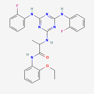molecular formula C26H25F2N7O2 B12457302 N~2~-{4,6-bis[(2-fluorophenyl)amino]-1,3,5-triazin-2-yl}-N-(2-ethoxyphenyl)alaninamide 