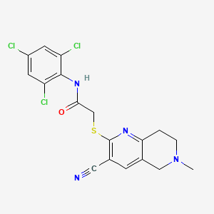 molecular formula C18H15Cl3N4OS B12457368 2-[(3-cyano-6-methyl-7,8-dihydro-5H-1,6-naphthyridin-2-yl)sulfanyl]-N-(2,4,6-trichlorophenyl)acetamide 