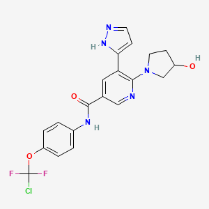 molecular formula C20H18ClF2N5O3 B12457775 N-[4-(chlorodifluoromethoxy)phenyl]-6-(3-hydroxypyrrolidin-1-yl)-5-(1H-pyrazol-3-yl)pyridine-3-carboxamide 
