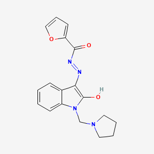 molecular formula C18H18N4O3 B12457781 N'-[(3Z)-2-oxo-1-(pyrrolidin-1-ylmethyl)-1,2-dihydro-3H-indol-3-ylidene]furan-2-carbohydrazide 