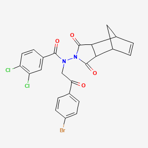 molecular formula C24H17BrCl2N2O4 B12457963 N-[2-(4-bromophenyl)-2-oxoethyl]-3,4-dichloro-N-(1,3-dioxo-1,3,3a,4,7,7a-hexahydro-2H-4,7-methanoisoindol-2-yl)benzamide 