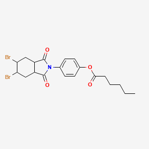 molecular formula C20H23Br2NO4 B12458082 4-(5,6-dibromo-1,3-dioxooctahydro-2H-isoindol-2-yl)phenyl hexanoate 