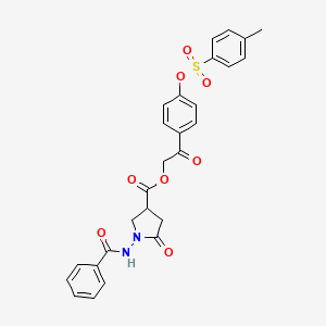molecular formula C27H24N2O8S B12458155 2-(4-{[(4-Methylphenyl)sulfonyl]oxy}phenyl)-2-oxoethyl 5-oxo-1-[(phenylcarbonyl)amino]pyrrolidine-3-carboxylate 