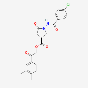 molecular formula C22H21ClN2O5 B12458164 2-(3,4-Dimethylphenyl)-2-oxoethyl 1-{[(4-chlorophenyl)carbonyl]amino}-5-oxopyrrolidine-3-carboxylate 