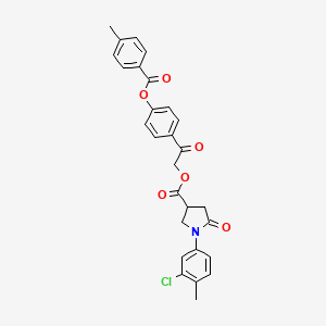 molecular formula C28H24ClNO6 B12458349 2-(4-{[(4-Methylphenyl)carbonyl]oxy}phenyl)-2-oxoethyl 1-(3-chloro-4-methylphenyl)-5-oxopyrrolidine-3-carboxylate 