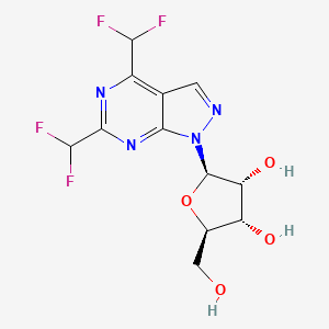 molecular formula C12H12F4N4O4 B12458370 (2R,3R,4S,5R)-2-(4,6-Bis(difluoromethyl)-1H-pyrazolo-[3,4-d]-pyrimidin-1-yl)-5-(hydroxymethyl)tetrahydrofuran-3,4-diol 
