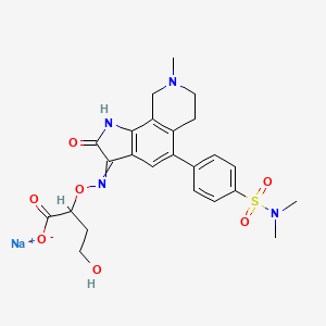 molecular formula C24H27N4NaO7S B12458487 Sodium 2-({[(3Z)-5-[4-(dimethylsulfamoyl)phenyl]-8-methyl-2-oxo-1H,6H,7H,9H-pyrrolo[3,2-H]isoquinolin-3-ylidene]amino}oxy)-4-hydroxybutanoate 
