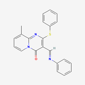 molecular formula C22H17N3OS B12458522 9-methyl-3-[(E)-(phenylimino)methyl]-2-(phenylsulfanyl)-4H-pyrido[1,2-a]pyrimidin-4-one 