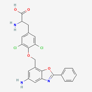 molecular formula C23H19Cl2N3O4 B12458536 L-Tyrosine, O-[(5-amino-2-phenyl-7-benzoxazolyl)methyl]-3,5-dichloro-;L-Tyrosine, O-[(5-amino-2-phenyl-7-benzoxazolyl)methyl]-3,5-dichloro- 