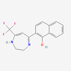 molecular formula C16H13F3N2O B12458583 2-[2,3-Dihydro-7-trifluoromethyl-1H-1,4-diazepine-5-YL]-1-naphthol 