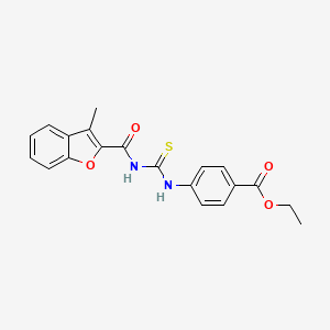 molecular formula C20H18N2O4S B12458601 Ethyl 4-({[(3-methyl-1-benzofuran-2-yl)carbonyl]carbamothioyl}amino)benzoate 