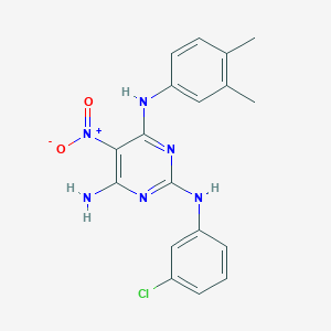 molecular formula C18H17ClN6O2 B12458613 N~2~-(3-chlorophenyl)-N~4~-(3,4-dimethylphenyl)-5-nitropyrimidine-2,4,6-triamine 
