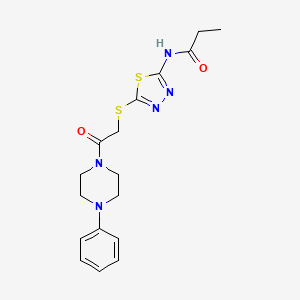 molecular formula C17H21N5O2S2 B12458663 N-(5-{[2-oxo-2-(4-phenylpiperazin-1-yl)ethyl]sulfanyl}-1,3,4-thiadiazol-2-yl)propanamide 