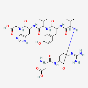 molecular formula C39H60N12O11 B12458681 3-amino-3-{[4-carbamimidamido-1-({1-[(1-{[1-({1-[(1-carboxyethyl)carbamoyl]-2-(1H-imidazol-4-yl)ethyl}carbamoyl)-2-methylbutyl]carbamoyl}-2-(4-hydroxyphenyl)ethyl)carbamoyl]-2-methylpropyl}carbamoyl)butyl]carbamoyl}propanoic acid 