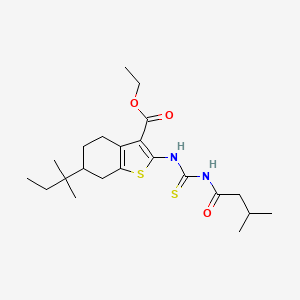 molecular formula C22H34N2O3S2 B12458691 Ethyl 2-{[(3-methylbutanoyl)carbamothioyl]amino}-6-(2-methylbutan-2-yl)-4,5,6,7-tetrahydro-1-benzothiophene-3-carboxylate 