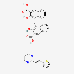 molecular formula C34H30N2O6S B12458726 4-[(3-carboxy-2-hydroxynaphthalen-1-yl)methyl]-3-hydroxynaphthalene-2-carboxylic acid;1-methyl-2-[(E)-2-thiophen-2-ylethenyl]-5,6-dihydro-4H-pyrimidine 