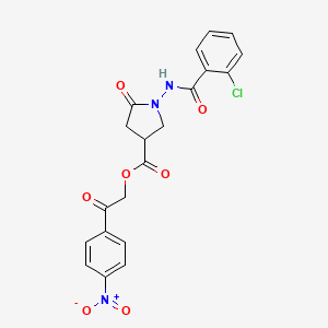 molecular formula C20H16ClN3O7 B12458798 2-(4-Nitrophenyl)-2-oxoethyl 1-{[(2-chlorophenyl)carbonyl]amino}-5-oxopyrrolidine-3-carboxylate 