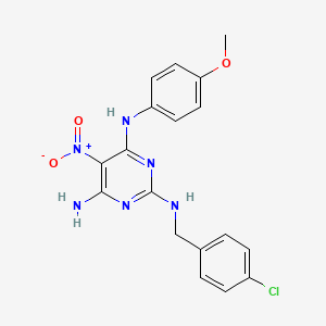 molecular formula C18H17ClN6O3 B12458829 N~2~-(4-chlorobenzyl)-N~4~-(4-methoxyphenyl)-5-nitropyrimidine-2,4,6-triamine 