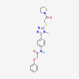 molecular formula C23H25N5O3S B12458849 N-[4-(4-methyl-5-{[2-oxo-2-(pyrrolidin-1-yl)ethyl]sulfanyl}-4H-1,2,4-triazol-3-yl)phenyl]-2-phenoxyacetamide 