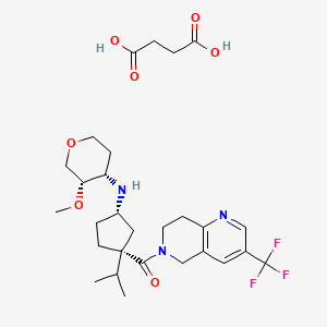 molecular formula C28H40F3N3O7 B12458904 (3S,4S)-N-[(1S,3R)-3-isopropyl-3-[3-(trifluoromethyl)-7,8-dihydro-5H-1,6-naphthyridine-6-carbonyl]cyclopentyl]-3-methoxyoxan-4-amine; succinic acid 