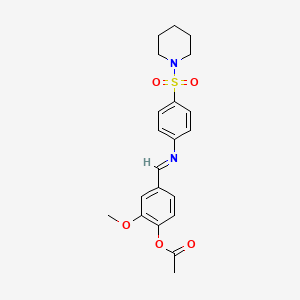 molecular formula C21H24N2O5S B12458968 2-methoxy-4-[(E)-{[4-(piperidin-1-ylsulfonyl)phenyl]imino}methyl]phenyl acetate 